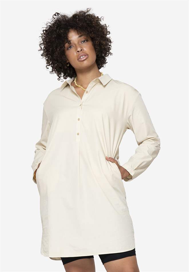 robe tunique d’allaitement ample, beige en coton bio